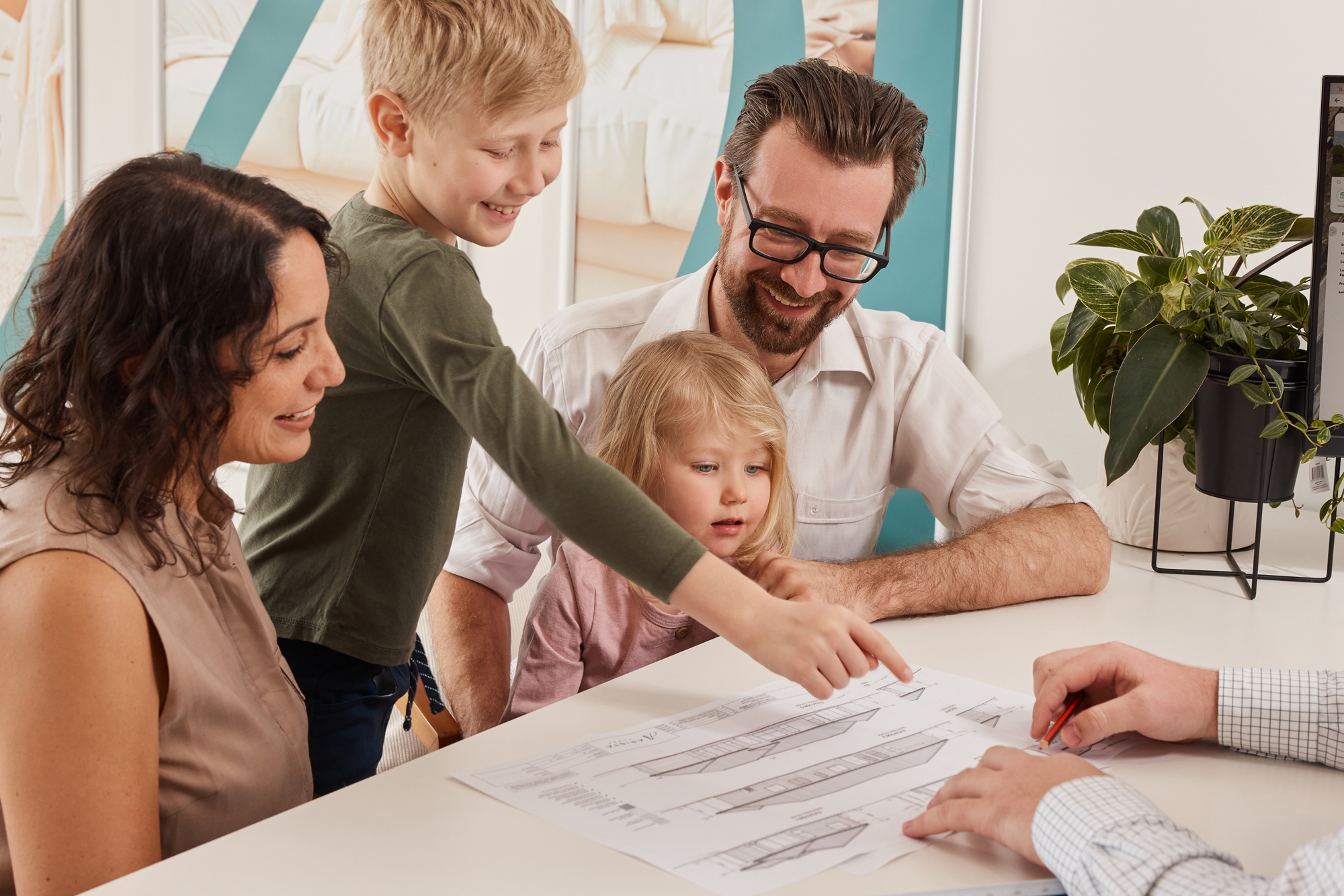 family reviewing designs